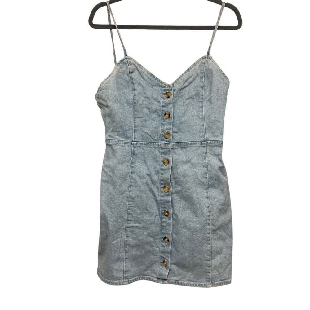 Zara blue denim mini button down dress size large